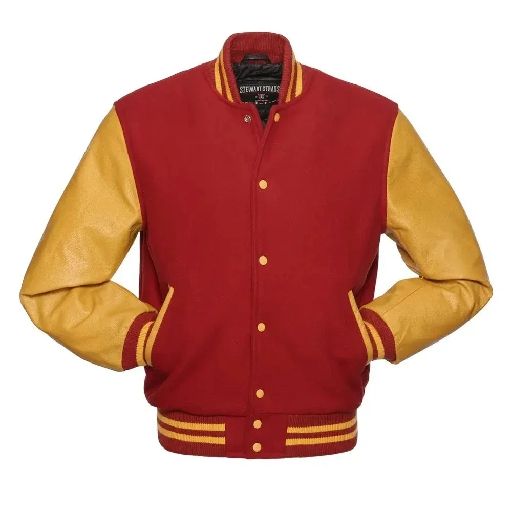 Stewart & Strauss Cardinal Red & Gold Varsity Letterman Jacket M Leather & Wool